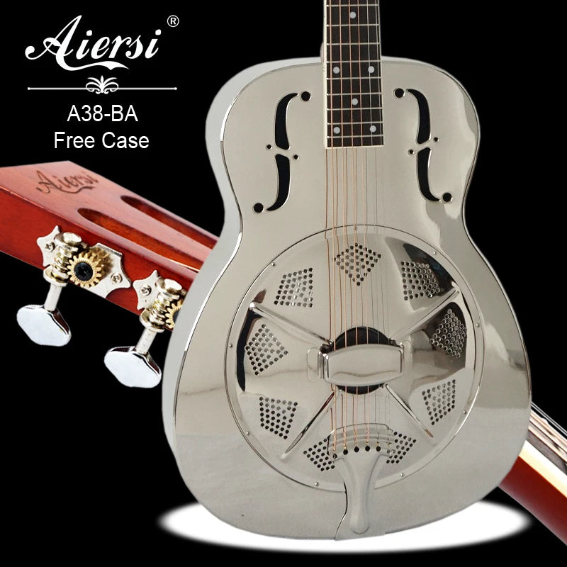 Aiersi Brand Nickel Bell Brass Body O Style Single Cone Bluegrass Acoustic Resonator Guitar