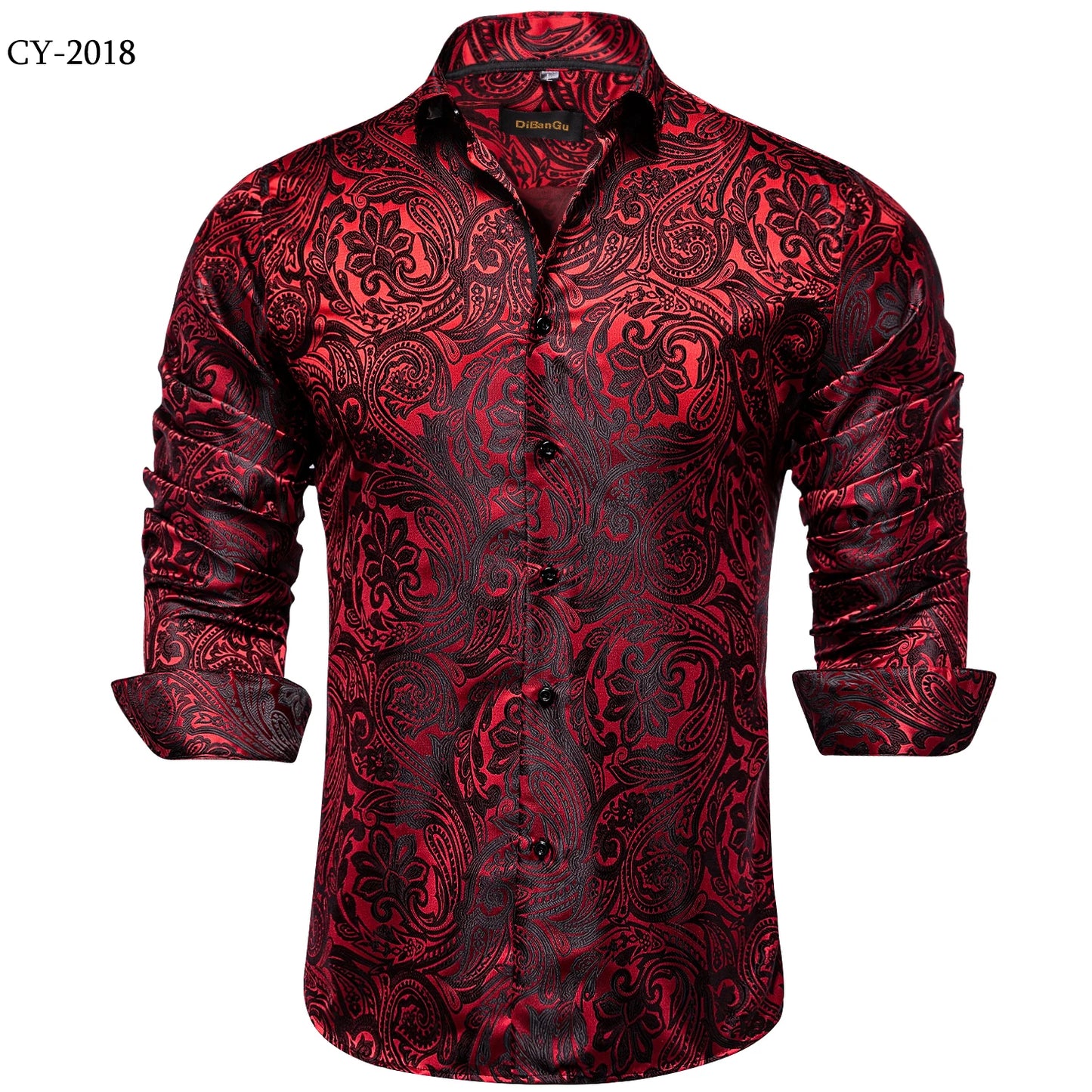 Men's Shirts Long Sleeve Silk Polyester Dress Shirts Luxury Tuxedo Turn Down Collar Social Paisley Shirt Men Clothing