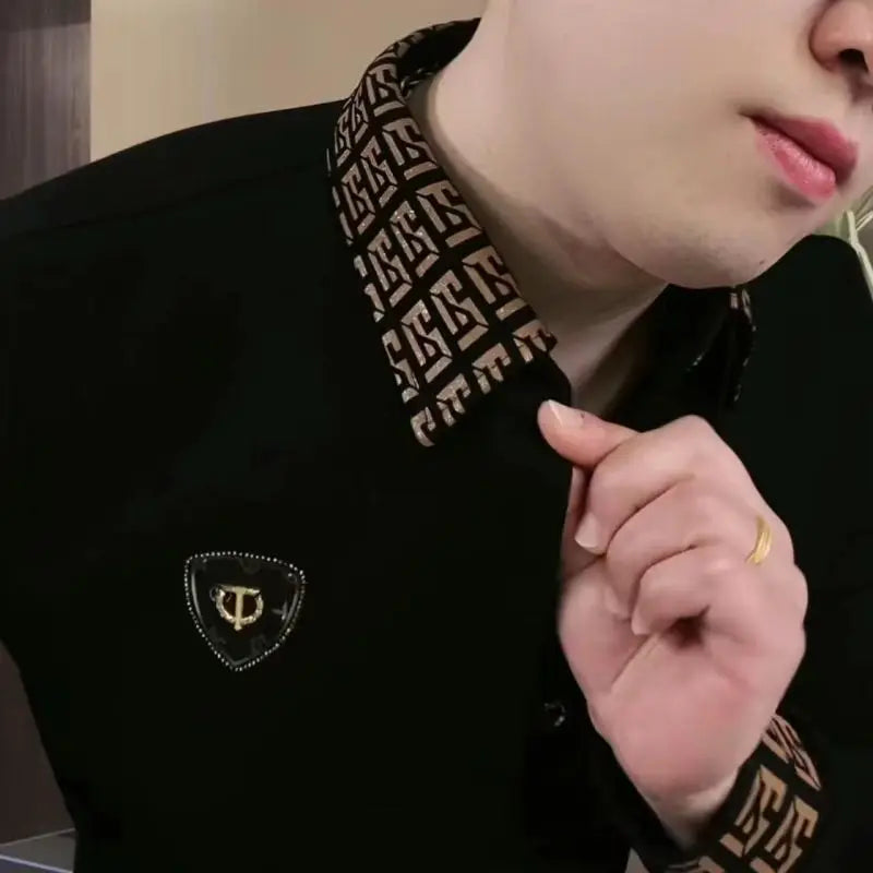 Fashionable Men's Long-sleeved Polo Shirt Fashionable Lapel Casual Trendy T-shirt