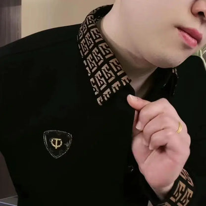 Fashionable Men's Long-sleeved Polo Shirt Fashionable Lapel Casual Trendy T-shirt