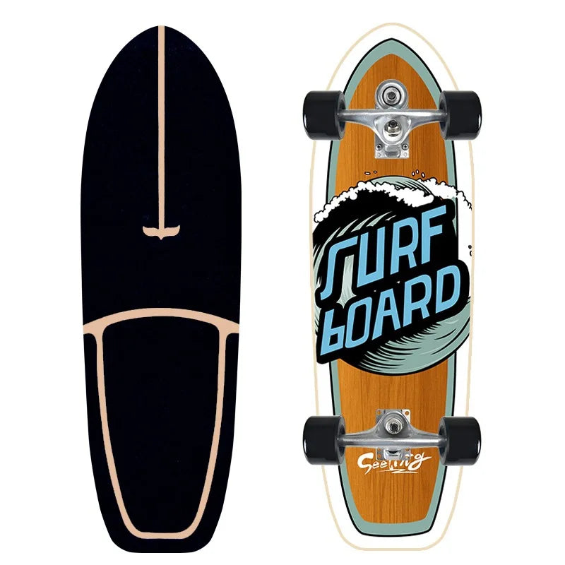 CX7 Maple Surfskate Cruiser, Single Kick Carving Longboard for Pumping & Street Riding