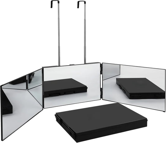 Portable 360 Trifold Vanity Mirror with Adjustable Height Hook