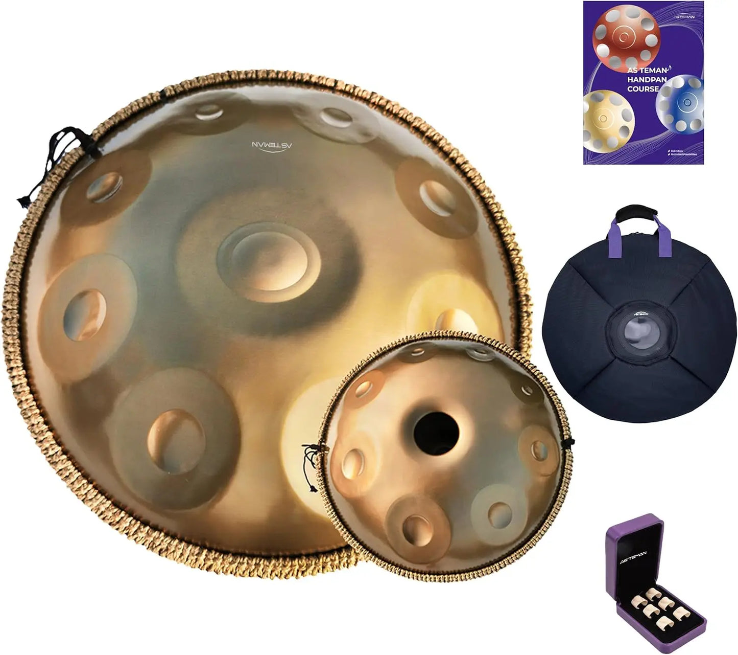 Handpan in D Minor,432hz 22inches with 10 notes, comes with a backpack, courses, finger sleeves, stand, cleaning cloth