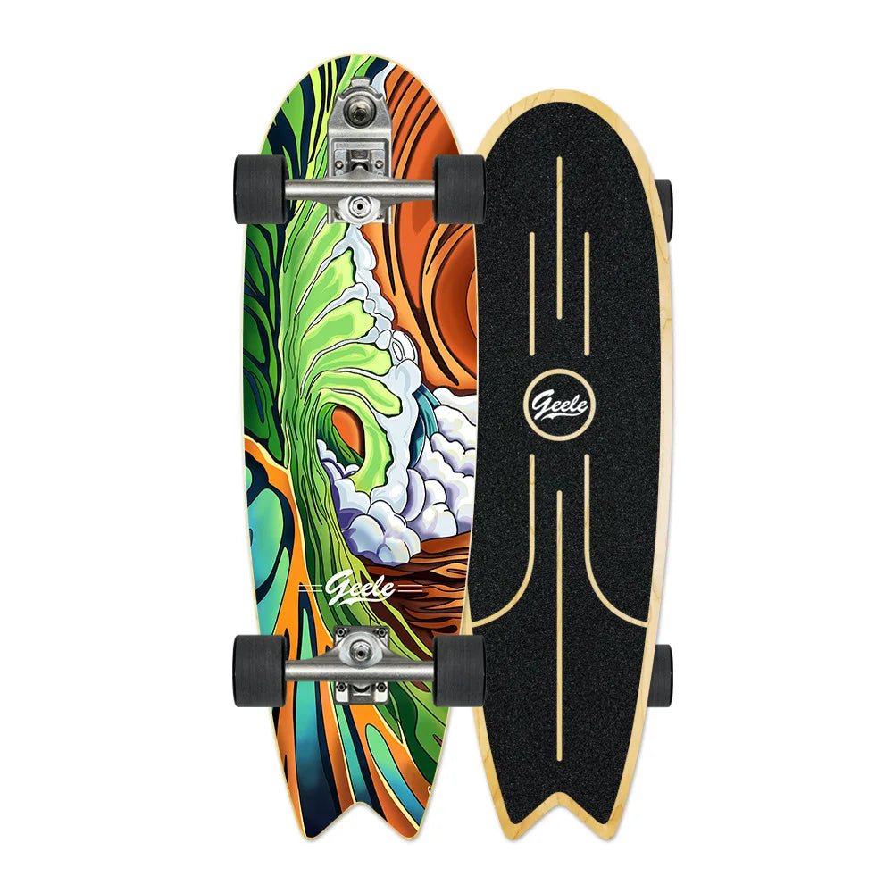 V7 33-Inch Surfskate Longboard, No-Push Fish Tail Pumping Board for Adults