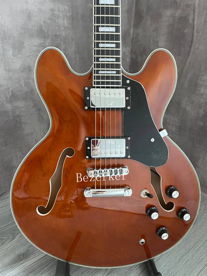 Higher Quality F-Hole 335 Jazz Half Hollow Electric Guitar -  Brown Chrome Hardware