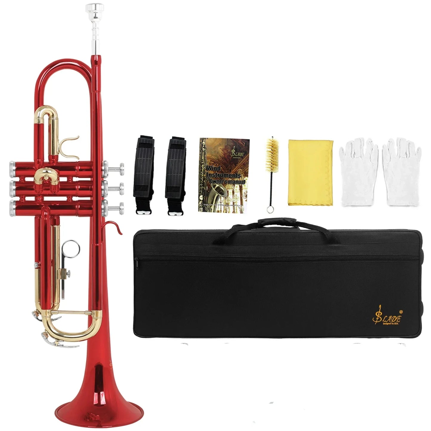 SLADE Bb Trumpet Brass body Gold-Plated B Flat Trumpet  Performance Beginners Brass Musical Instrument With Accessories & Parts