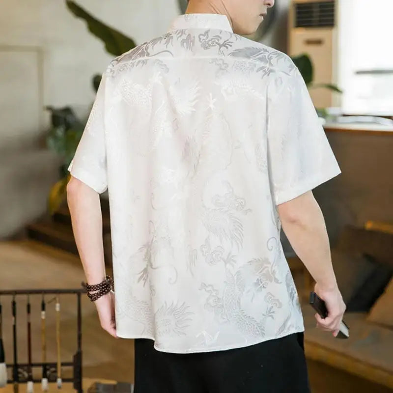 Men's Retro Mandarin Collar Short Sleeve Shirt