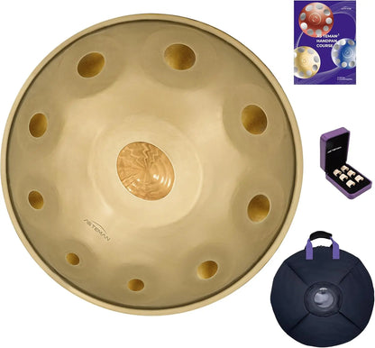 Handpan in D Minor,432hz 22inches with 10 notes, comes with a backpack, courses, finger sleeves, stand, cleaning cloth