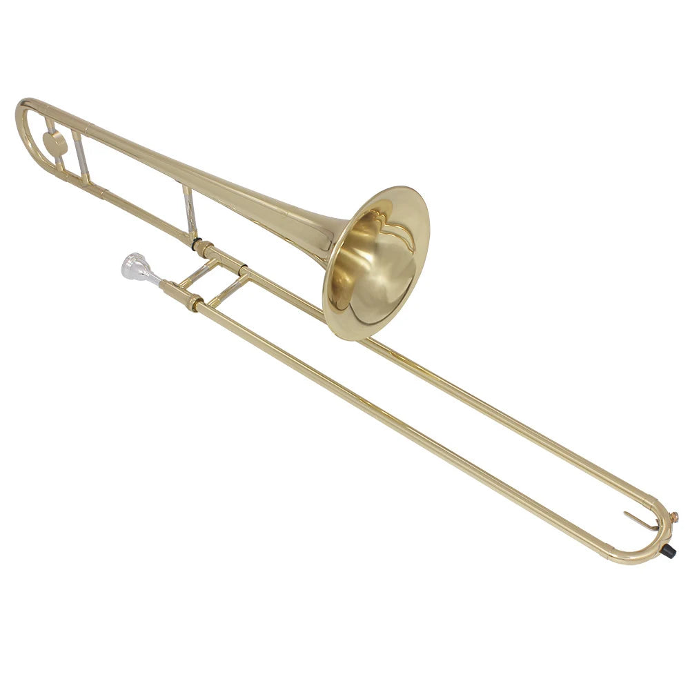 SLADE Bb Flat Gold Brass Plated Alto Trombone - Instrument with Mouthpiece Gloves Cleaning kit Beginner Students