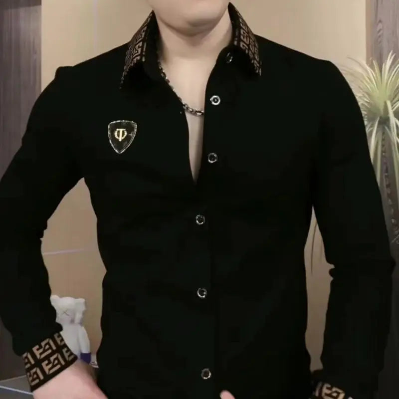Fashionable Men's Long-sleeved Polo Shirt Fashionable Lapel Casual Trendy T-shirt