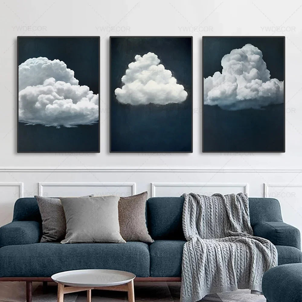 Minimalist Night Sky Blue Cloud Canvas Posters Wall Art