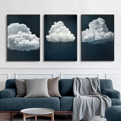 Minimalist Night Sky Blue Cloud Canvas Posters Wall Art
