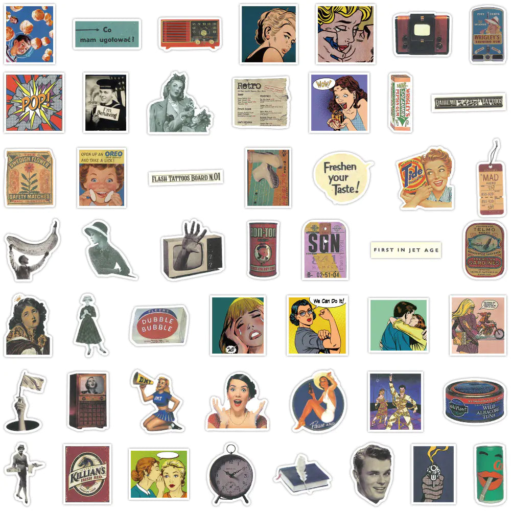 50PCS Retro Cartoon Graffiti Waterproof Stickers
