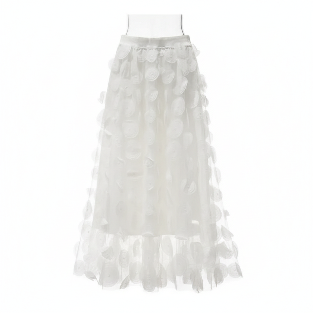 3D Polka Dot Black Mesh Skirt