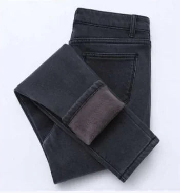 Women's Black Warm Cotton Slim Fit Pants