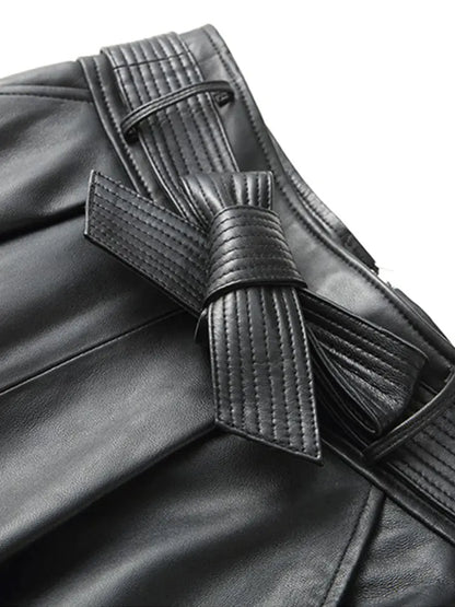 Genuine Leather A-Line Midi Skirt