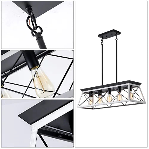 Farmhouse 5-Light Chandelier, White & Black