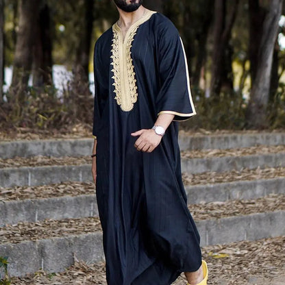 Men's Black Long Shirt Muslim Robe