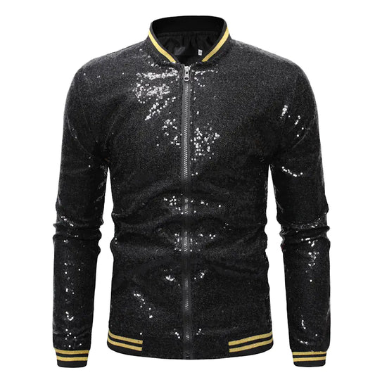 Glittery Stand Collar Baseball Jacket