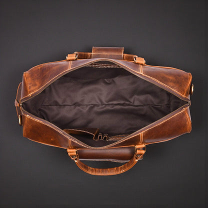The Voyager Duffle - Cognac Full-Grain Distressed Leather Duffle Bag