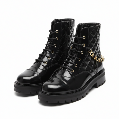 French Side Zipper Chunky Heel Round Toe Short Boots