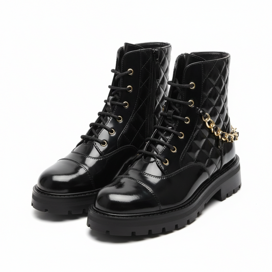 French Side Zipper Chunky Heel Round Toe Short Boots