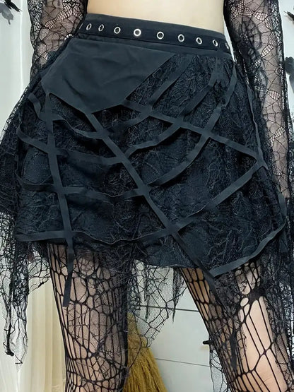 Women's Black Heavy-Duty Lace Stitching Skirt