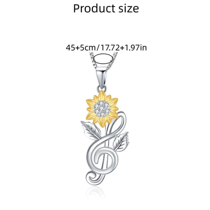 Trendy Cross-Border Music Note Sunflower Pendant Necklace