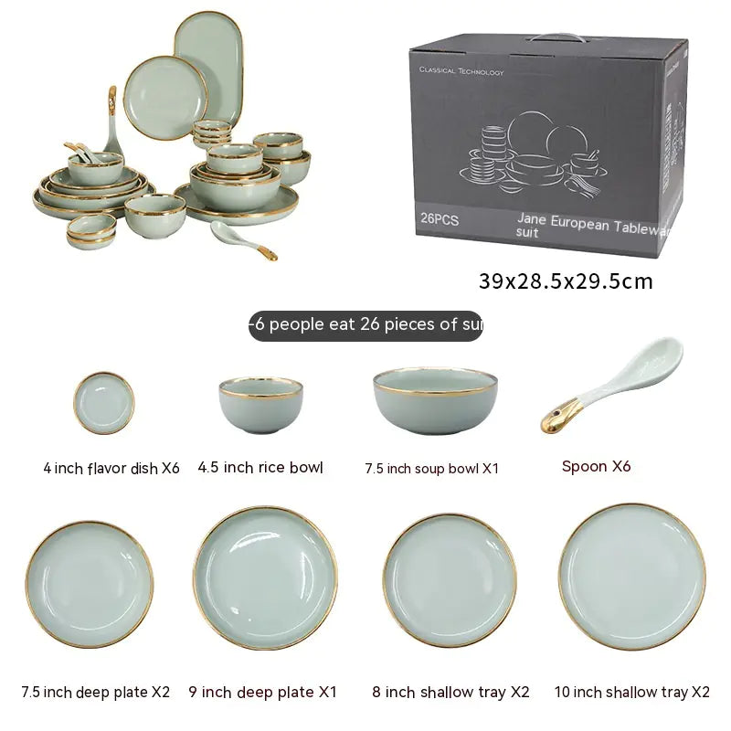 Golden Trim Ceramic Dish Set