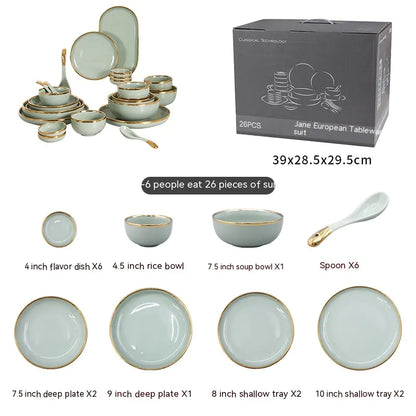 Golden Trim Ceramic Dish Set