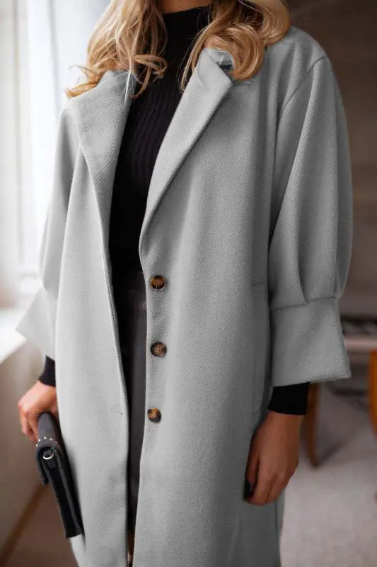 Women's Woolen Coat with Three-Quarter Sleeves