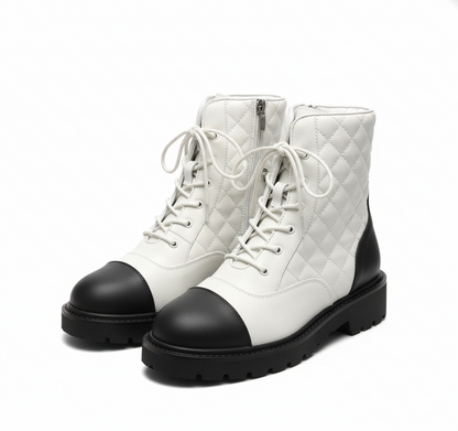 French Side Zipper Chunky Heel Round Toe Short Boots