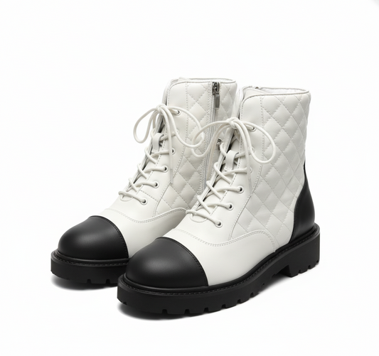 French Side Zipper Chunky Heel Round Toe Short Boots