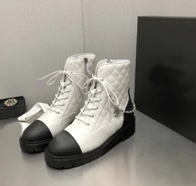 French Side Zipper Chunky Heel Round Toe Short Boots