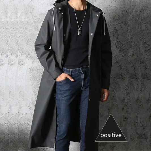 Black Waterproof Hooded Raincoat