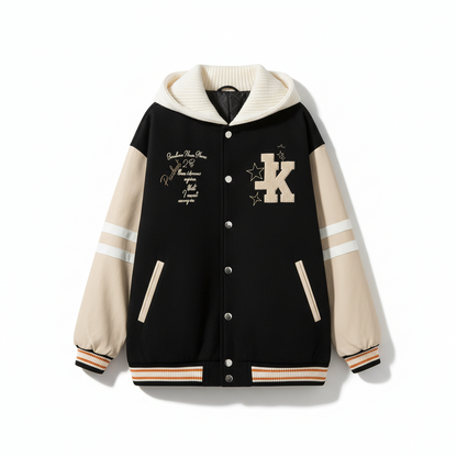 Women's Retro Embroidered Hooded Baseball Jacket