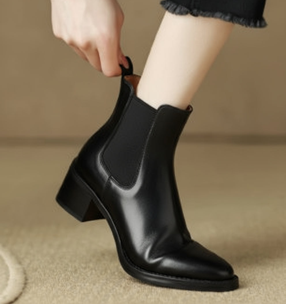 Chelsea Pointed Toe Leather Ankle Boots