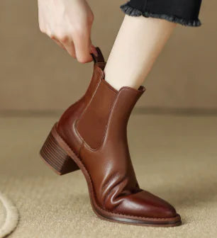Chelsea Pointed Toe Leather Ankle Boots