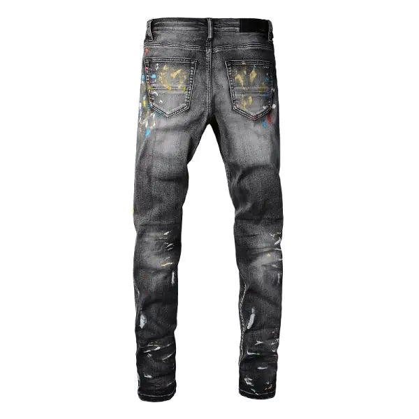 Chic Distressed Ink-Print Jeans