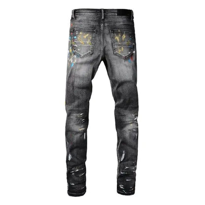 Chic Distressed Ink-Print Jeans