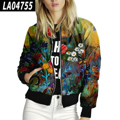 Women's Floral Pattern Stand-Up Collar Baseball Uniform