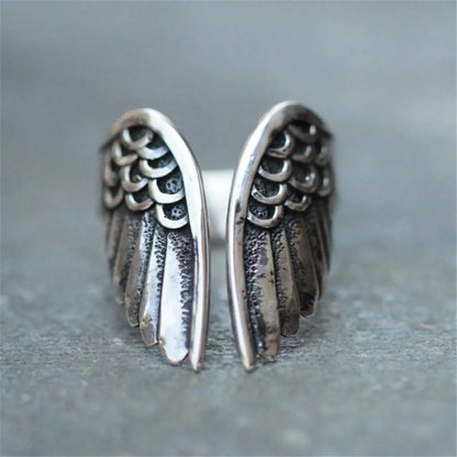 Vintage Black Angel Wings Open Ring
