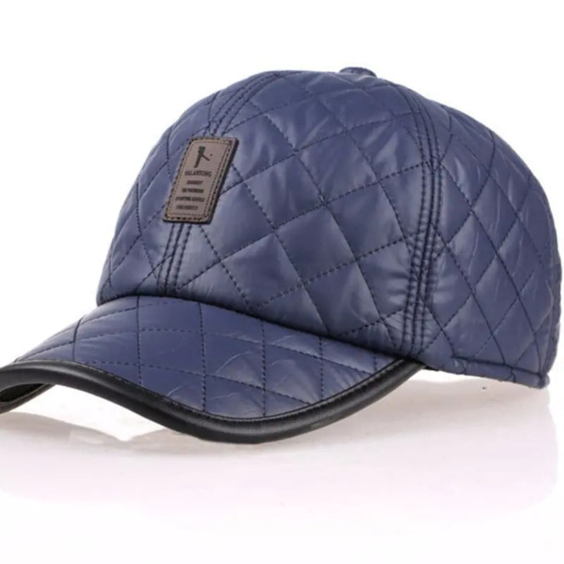 Men's Winter Leather Baseball Cap with Ear Flaps