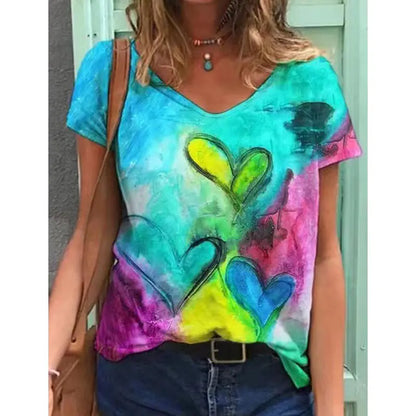 Women's Abstract Figure Print V-Neck T-Shirt