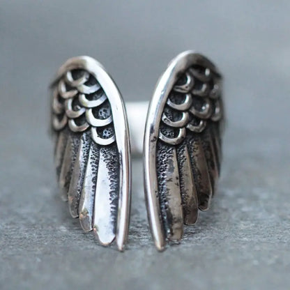Vintage Black Angel Wings Open Ring