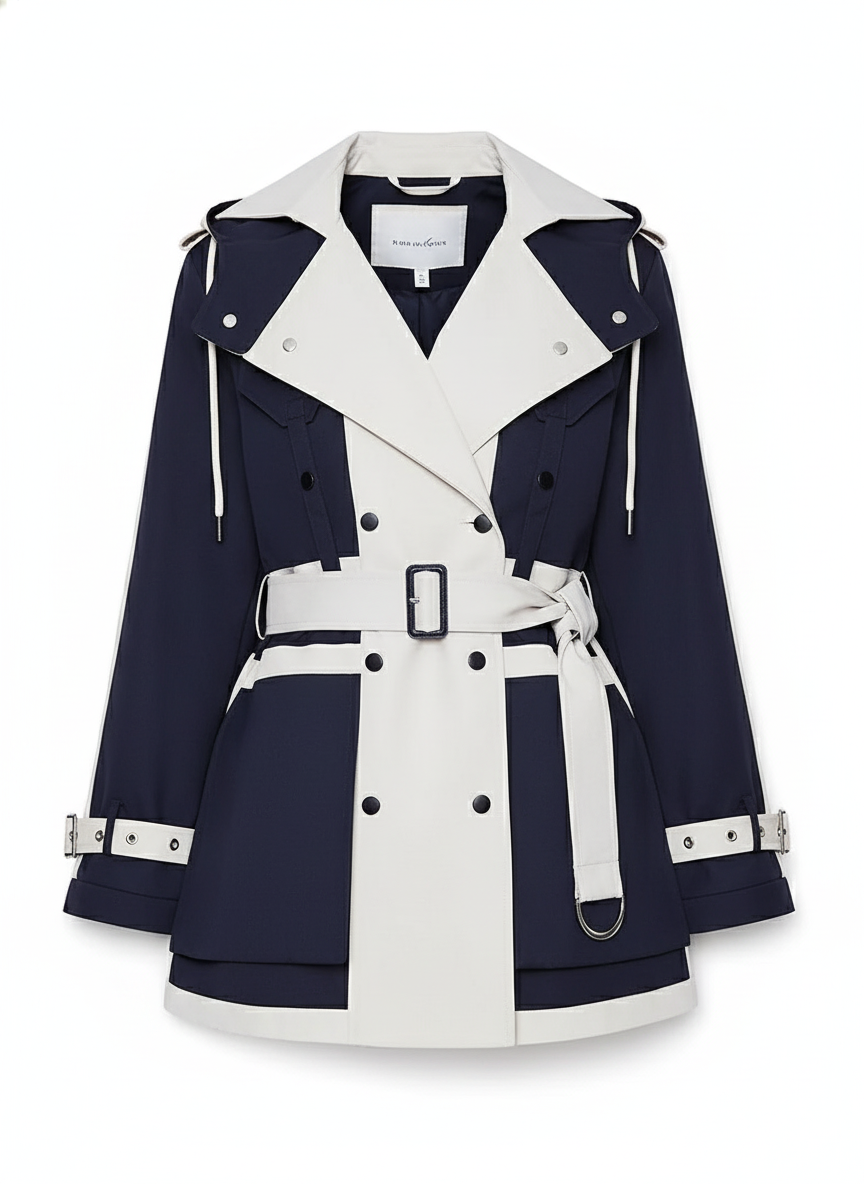 Women's Colorblock Double Breasted Trench Overcoat