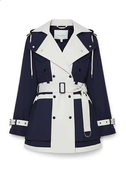 Women's Colorblock Double Breasted Trench Overcoat