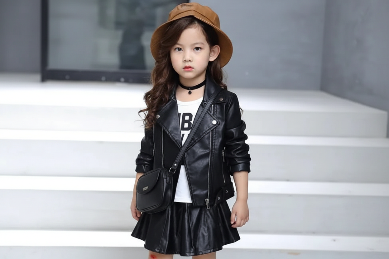 Solid Color Leather Jacket with Belt