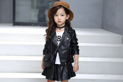 Solid Color Leather Jacket with Belt