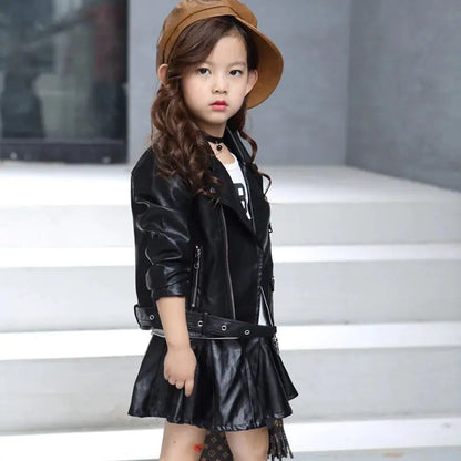 Solid Color Leather Jacket with Belt